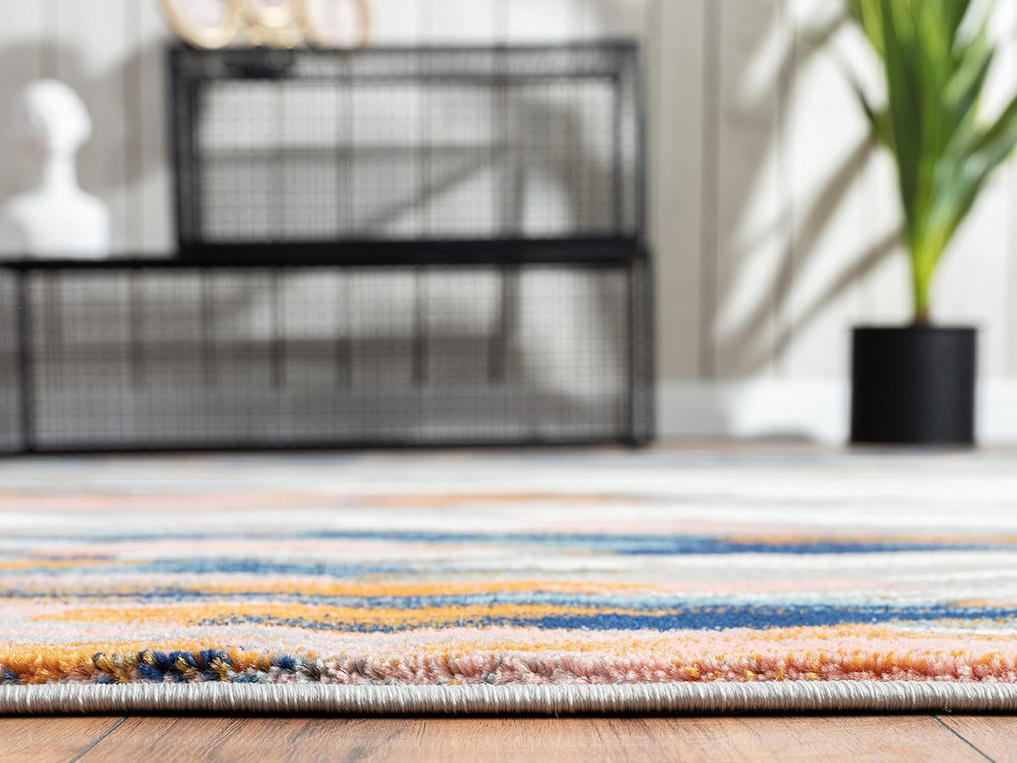 Abani Rugs Orange & Blue Contemporary Abstract Area Rug Contemporary Style, Porto Collection | Turkish Made Superior Comfort & Construction | Stain Shedding Resistant, 5'3" x 7'6" Rectangle