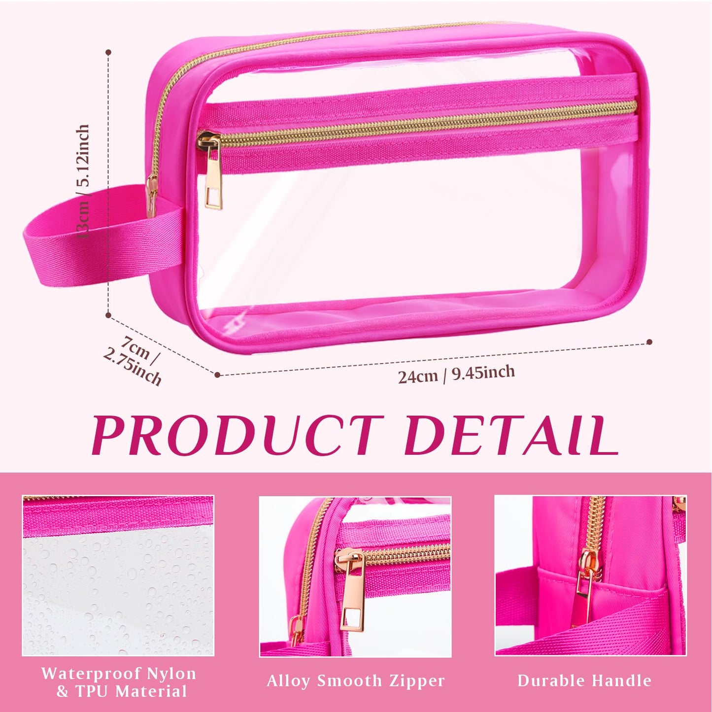 Pinkunn 3 Pcs Clear Makeup Bags Tsa Approved Toiletry Bag with Handles Cosmetic Bags with Zipper Small Clear Travel Toiletry Bag for Women Carry-on Travel Essentials(Black, White, Rose Red)