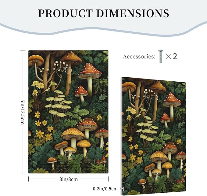 Mushrooms Forest Nature Botanical Art Light Switch Covers No Device Wall Plate 1 Gang Decorative Blank Switchplate Electrical Faceplate for Farmhouse Living Bedroom Decor