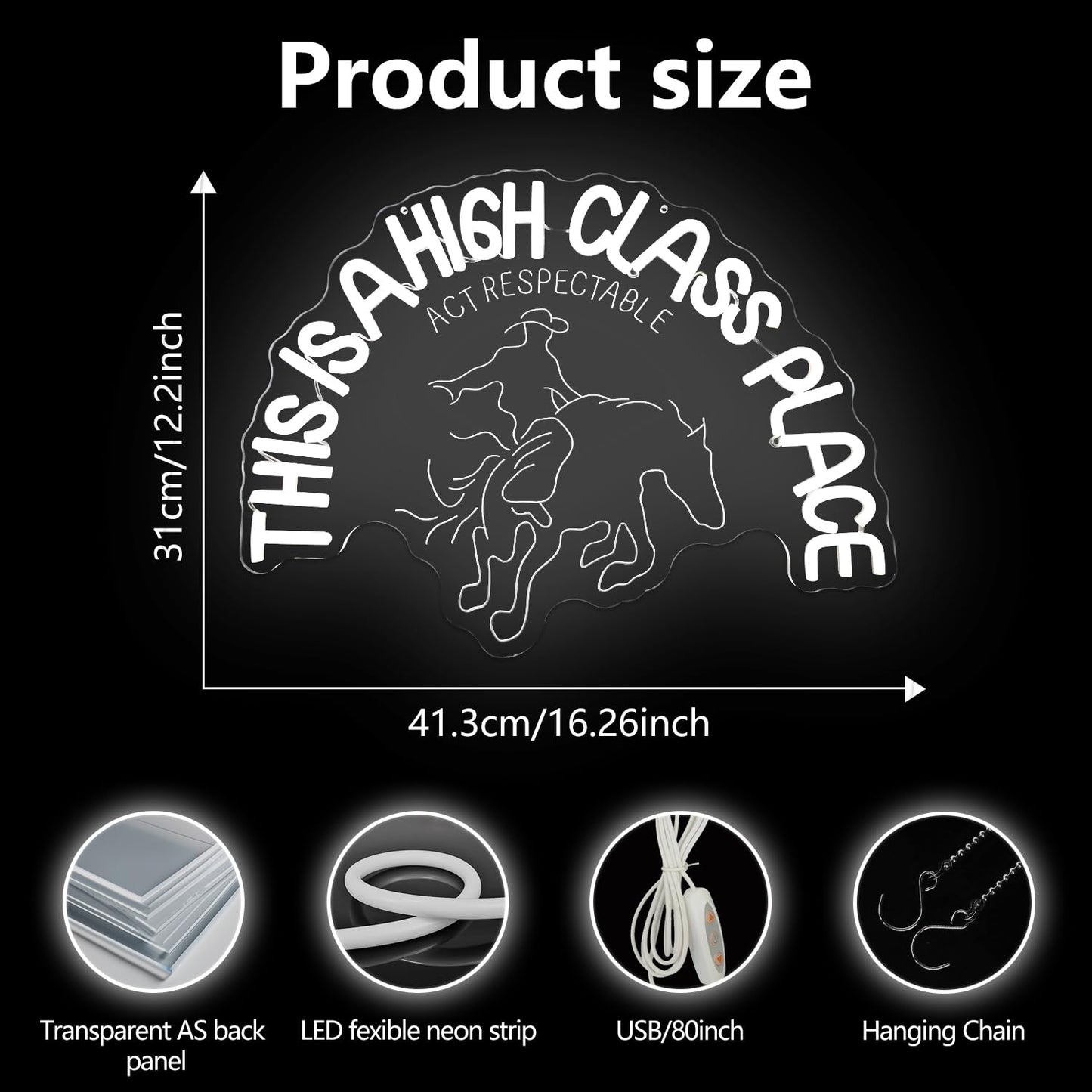 This is a High Class Place Neon Sign 3d Carving Western Neon Sign for Wall Decor Cowboy Ride a Horse Led Signs Dimmable Western Neon Light Up for Cowboy Party Cowgirl Room Restaurant Ranch
