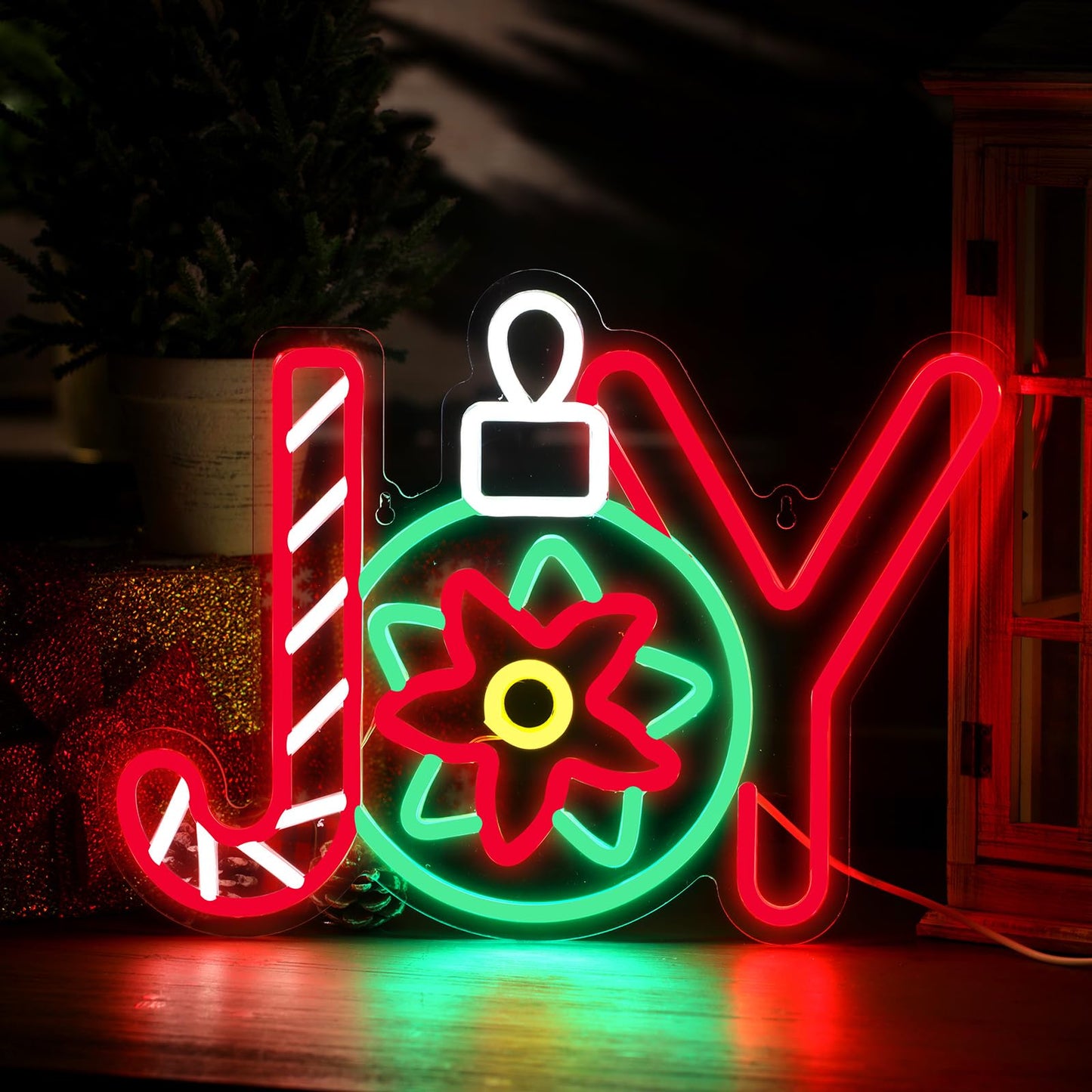 Xuhal Christmas Joy Neon Sign, Christmas Decorations Light up Room Sign LED Neon Light USB Wall Bar Living Room Decor for Winter Decor Party Home Bedroom Office Table Art Gifts