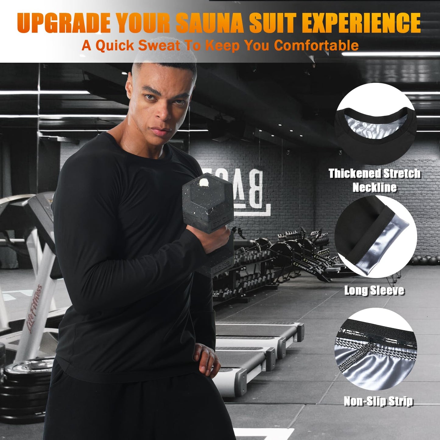 Donason Sauna Shirt for Men Weight Loss Sweat Suit Mens Compressions Shirts Body Shaper Suits for Workout Sports Gym