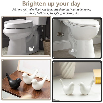 MENNTY 2Packs Ceramic White Birds Toilet Bolt Covers & 4Packs Universal Toilet Bolt Caps, Cute Bathroom Decorative Toilet Floor Screw Cover Caps Easy Installation
