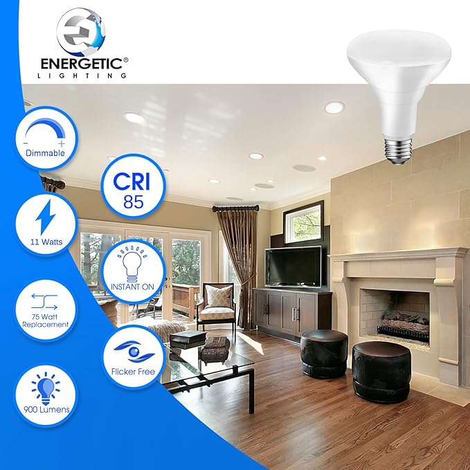Energetic BR30 Dimmable Indoor LED Flood Light Bulb, 11W=75W, 5000K Daylight, 900LM, Ceiling Light Bulb for Cans, CRI85+, 6-Pack