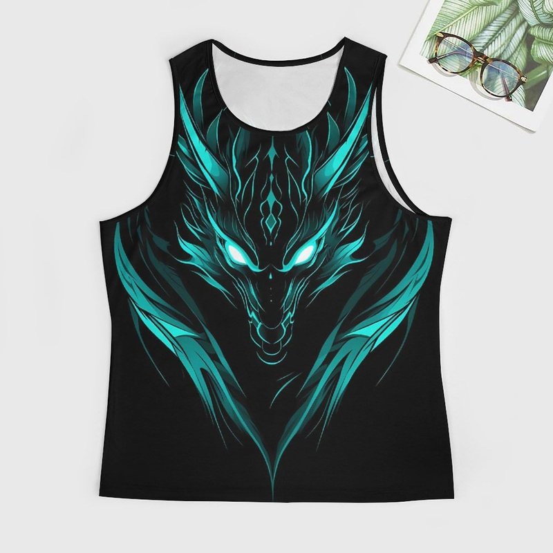 Bodybuilding Tank Tops for Men Dragon Print Crewneck Pullover Loose Fit Sleeveless Shirts Gym Yoga Summer Beach Breathable Lightweight Quick Dry Muscle Cotton Casual Stringer Shirts,S