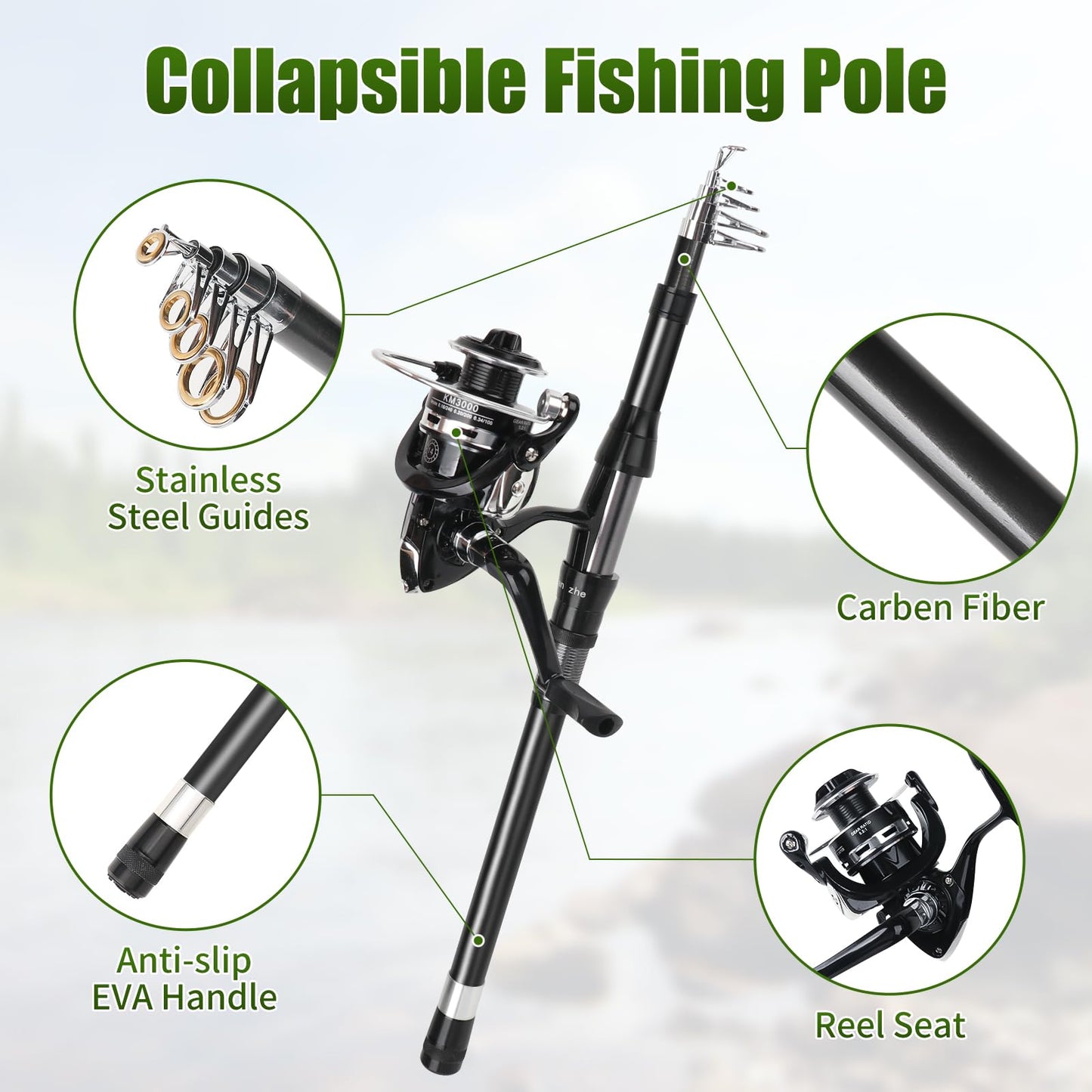 Fishing Rod Reel Combo - 2PCS 6.89ft Telescopic Fishing Poles 2PCS Spinning Reels Lures Set Fishing Pliers with Carrier Bag for Travel Saltwater Freshwater Gift Portable Fishing Pole Kit (Black 1)