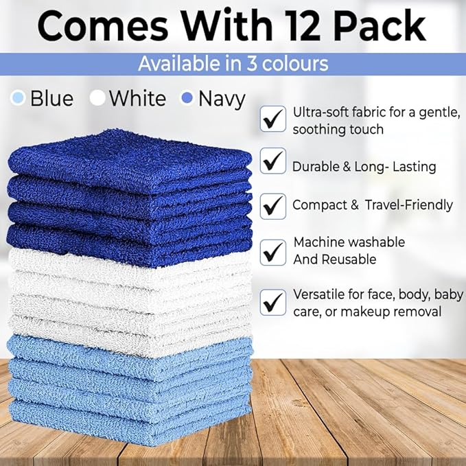 100% Cotton Washcloth Set – Soft, Absorbent Face Towels