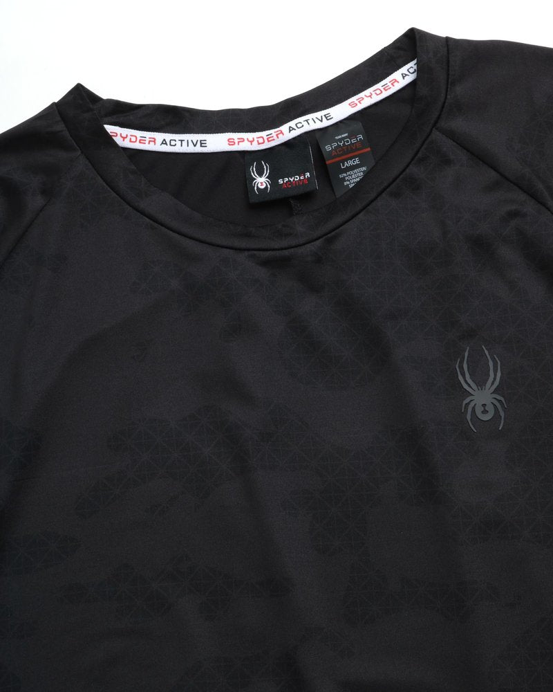 Spyder Mens Active Shirt - Crewneck Dry Fit Mens Workout Shirts Short Sleeve Camo Fitted Athletic Gym Shirts for Men, Size Medium, Blazing Black