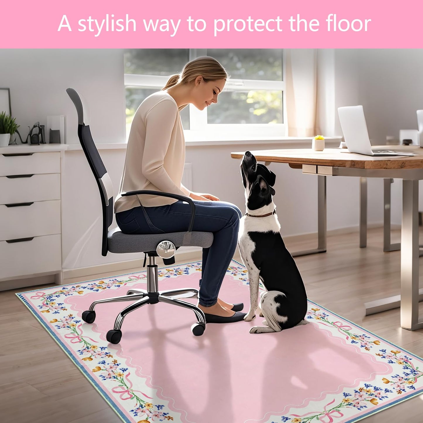 yueyaer Office Chair Mat for Hardwood/Tile Floor, 36"x48"Desk Chair Mat for Rolling, Non Slip Under TPR Backing Low-Pile Rug(Pink Bow Flower EA)