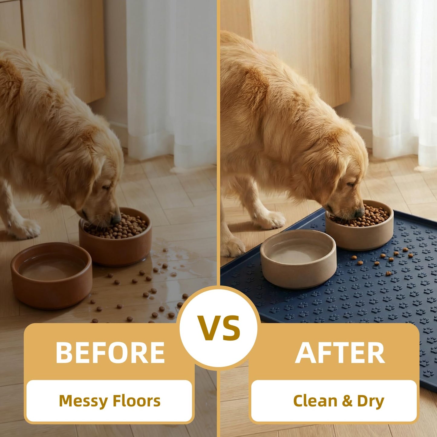 Royithpaw Silicone Dog Food Mat, 100% Waterproof Pet Feeding Mat with Raised Edge, Non-Slip Bowl Placemat for Cats & Dogs, Pets Accessories, 23.6” x 15.9”