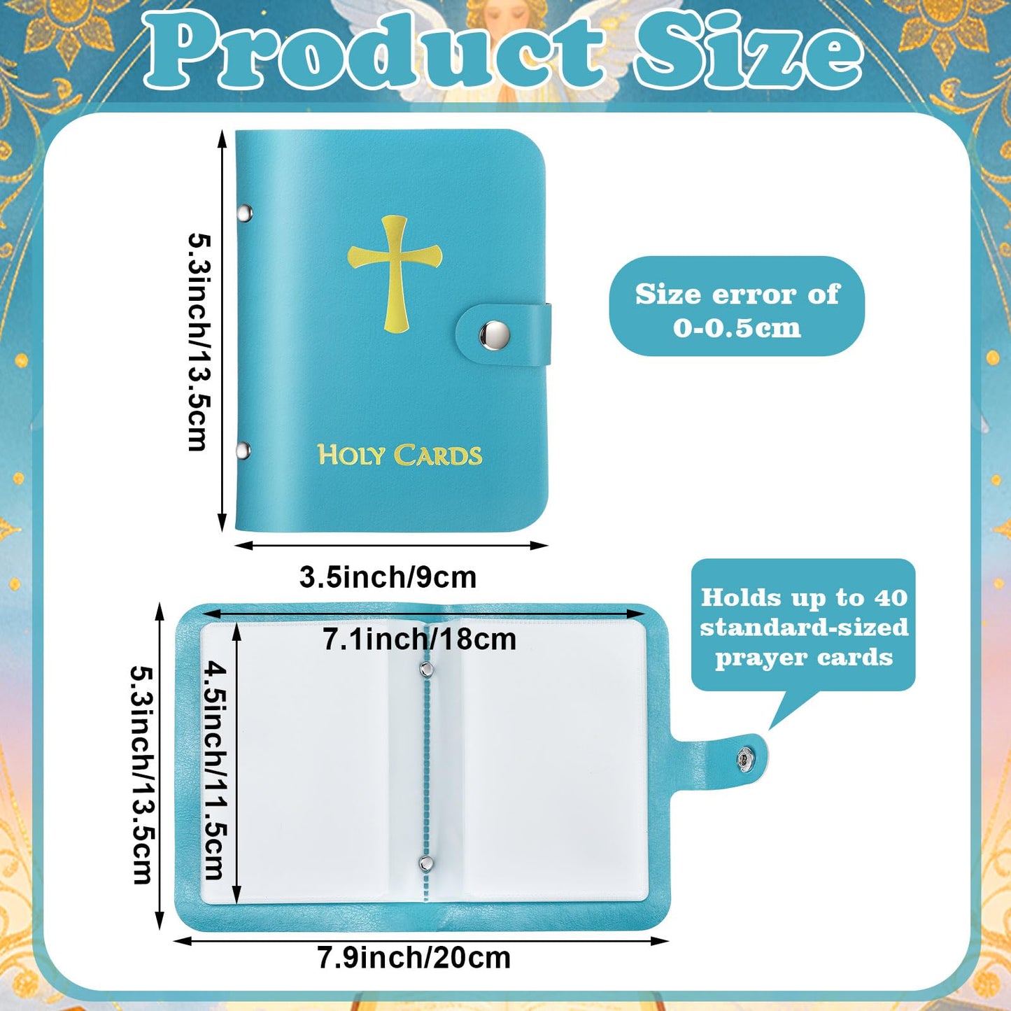 Lerheedi Holy Card Holder Case Faux Leather, up to 40 Prayer Cards with Snap Closure, Portable for Travel, Ideal Religious Gift for Adults, Unisex (Blue)