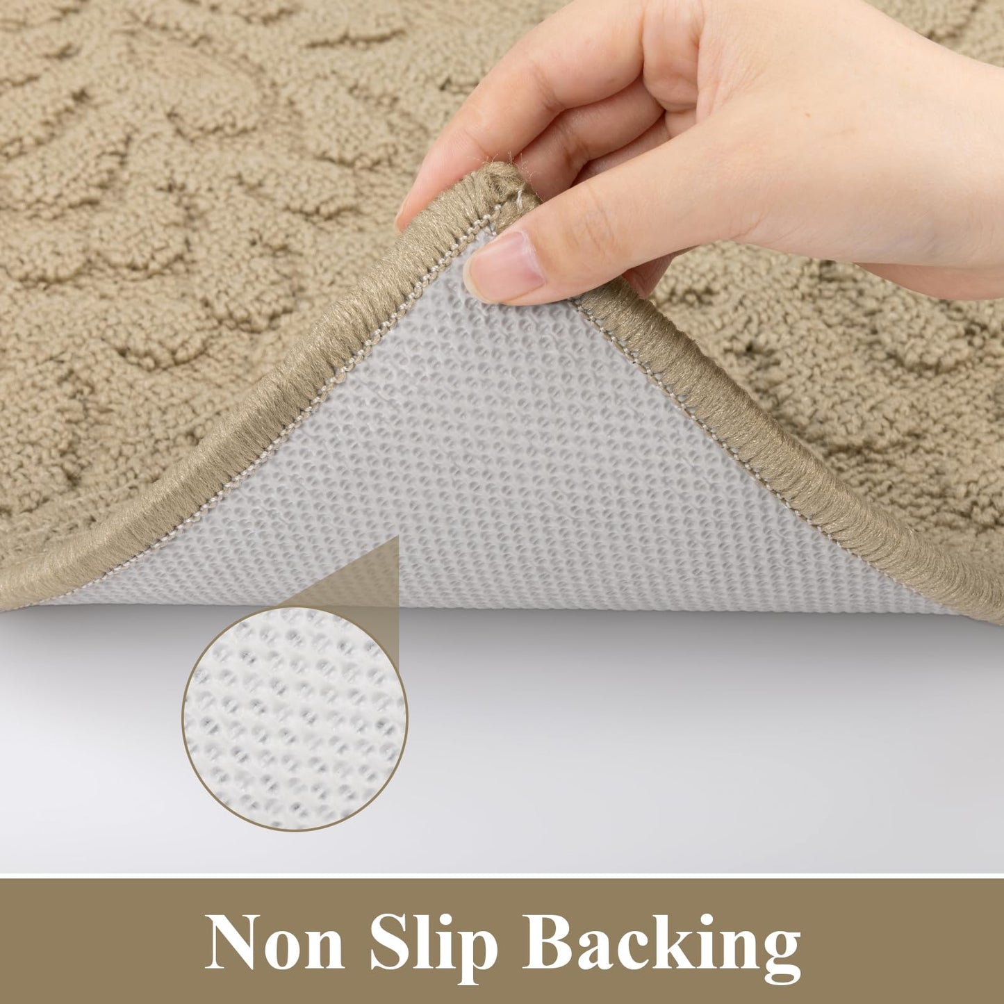 SHACOS Kitchen Rugs Sets of 3 Non Slip Washable Polypropylene Low Pile Absorbent Resist Dirt Kitchen Floor Mat 3 Piece for Entryway, Hallway, Front of Sink (17"x30"+17"x47"+17"x59", Leaves Beige)