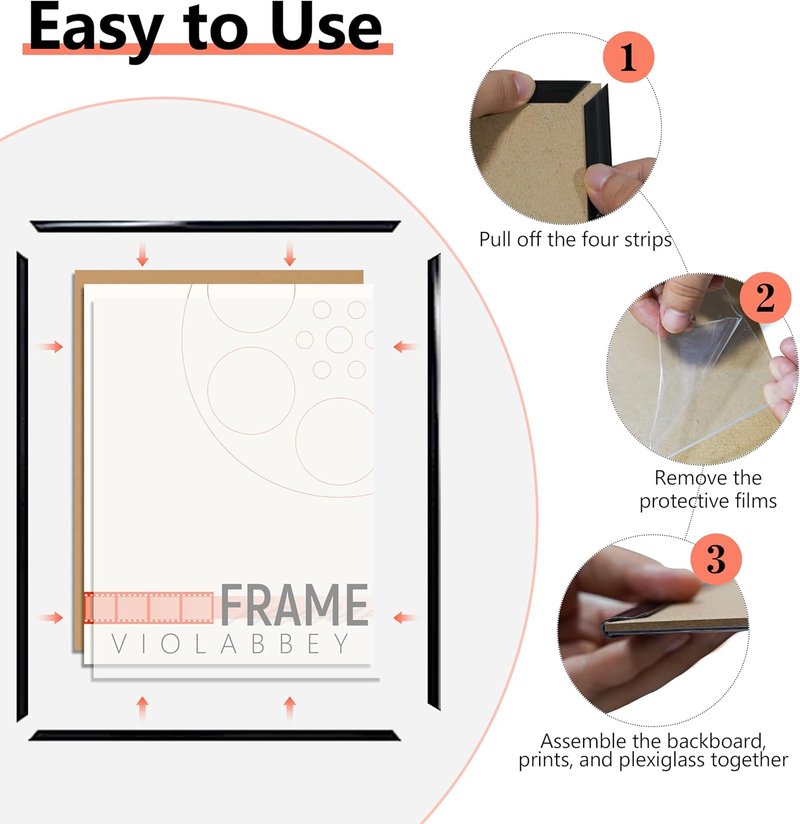 VIOLABBEY Black Poster Frame Set of 5 - 22.375 x 34 Inch Wall Mounting for Vertical or Horizontal Display