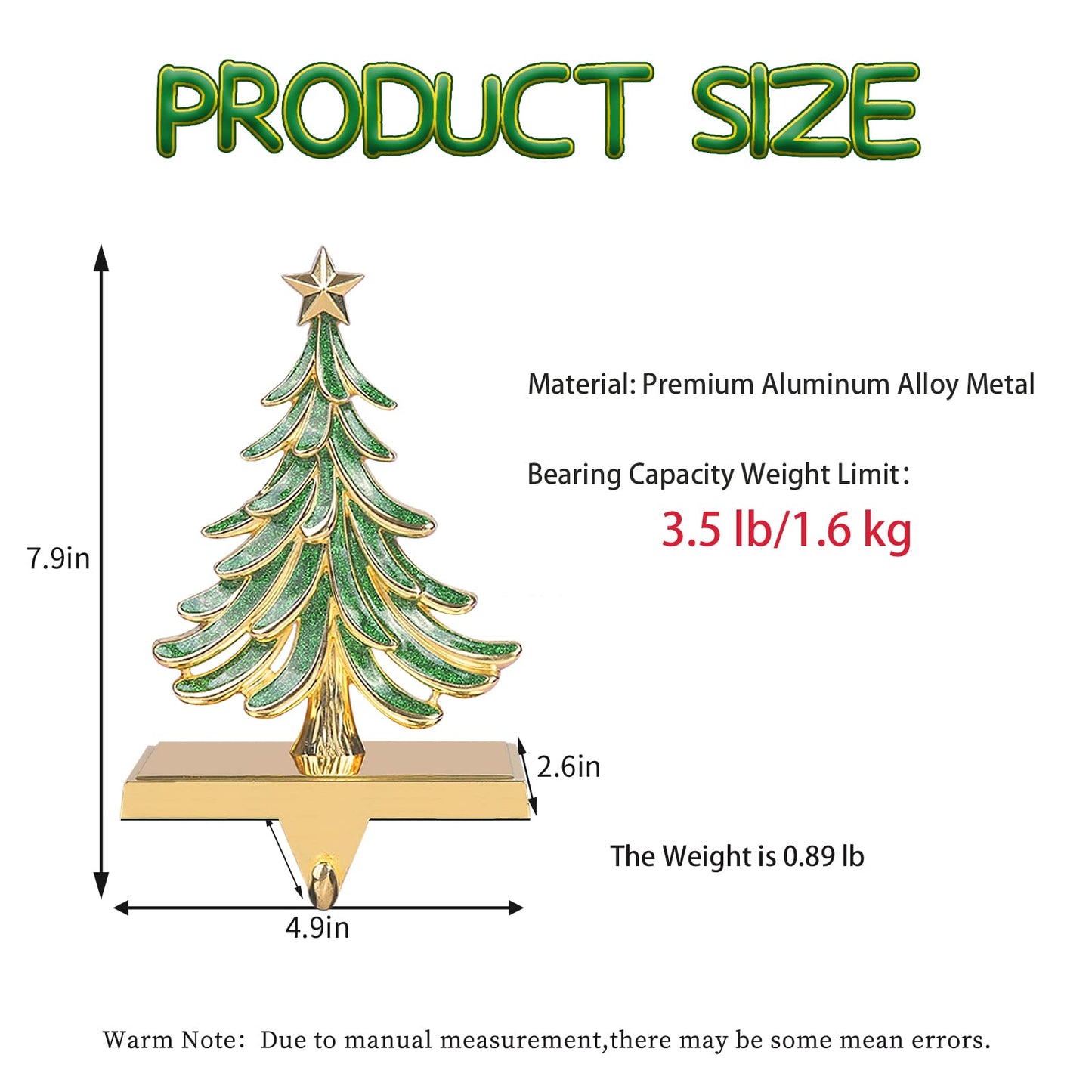 JUSTOTRY Christmas Stocking Holders for Mantle Glitter Green Xmas Tree Gold Stocking Holder for Fireplace Home Decor Holiday Gifts Christmas Decorations Supplies Non-Skid Durable and Sturdy