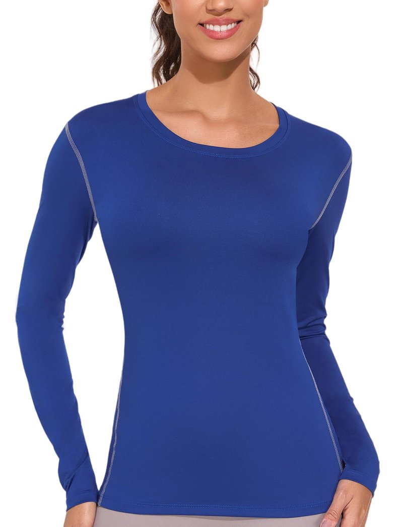 WANAYOU Women's Compression Shirt Dry Fit Long Sleeve Running Athletic T-Shirt Workout Tops Under Scrub Shirts Long Sleeve Sports Base Layer Gym Yoga 3 Pack White Black Blue S