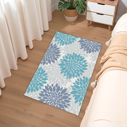 Cryomitron Teal Daisy Floral Area Rug 2x3 Blue and Grey Floral Summer Decorative Front Door Mat Rustic Flower Non-Slip Low Pile Doormat Washable Entryway Rug for Bathroom Living Room Bedroom