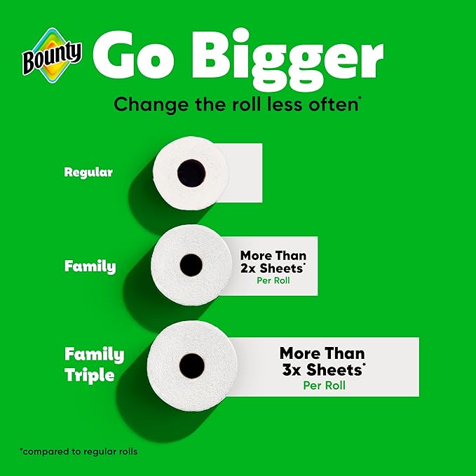 Bounty Paper Towels Quick Size, 16 Family Rolls = 40 Regular Rolls