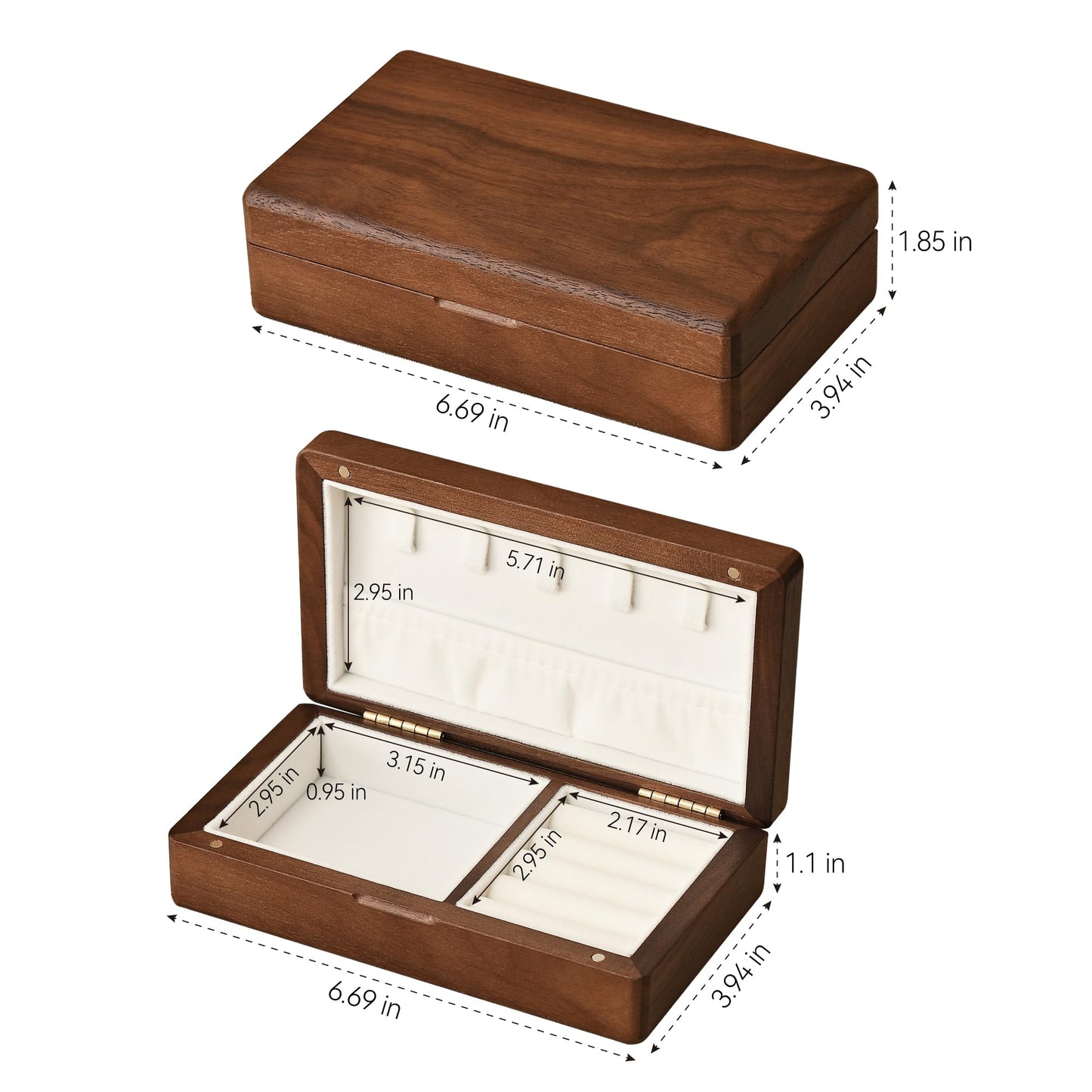 Hapkumn Black Walnut Solid Wooden Jewelry Box, Small Portable Travel Jewelry Organizer Storage Case, Wood Jewelry Holder for Necklace Ring Earrings Bracelet Watch, Gift for Women, Mom, Girls.