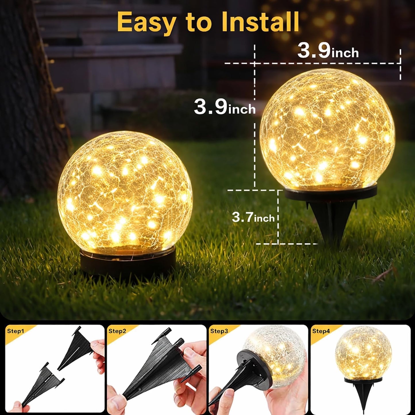 SyouHome Solar Garden Lights Outdoor Waterproof, 6 Pack LEDs Cracked Glass Ball Light, Ground Landscape Garden Decor, Solar Globe Decorative for Pathway/Patio/Lawn/Yard