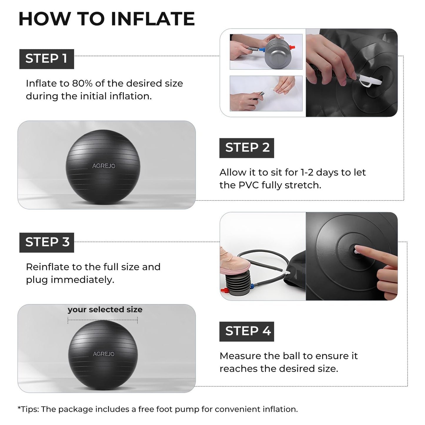 AGREJO Yoga Ball, Exercise Ball for Working Out, Anti-Burst and Slip Resistant for Physical Therapy, Birthing, Stretching, Flexible Seating, Home Gym, with Pump (L: 23-26ines/58-65cm)