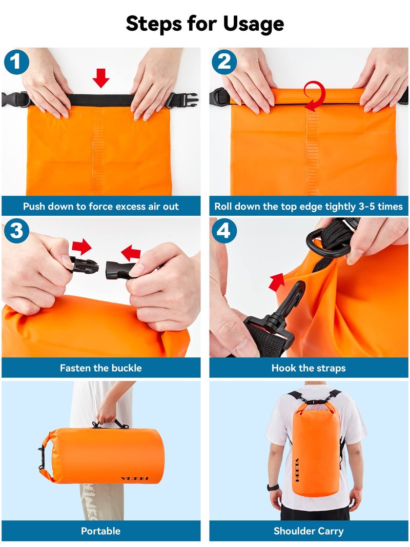 HEETA Waterproof Dry Bag for Women Men, Roll Top Lightweight Dry Storage Bag Backpack with Emergency Whistle for Travel, Kayaking, Boating, Camping, Beach, Cruise Ship Essentials (Orange, 20L)