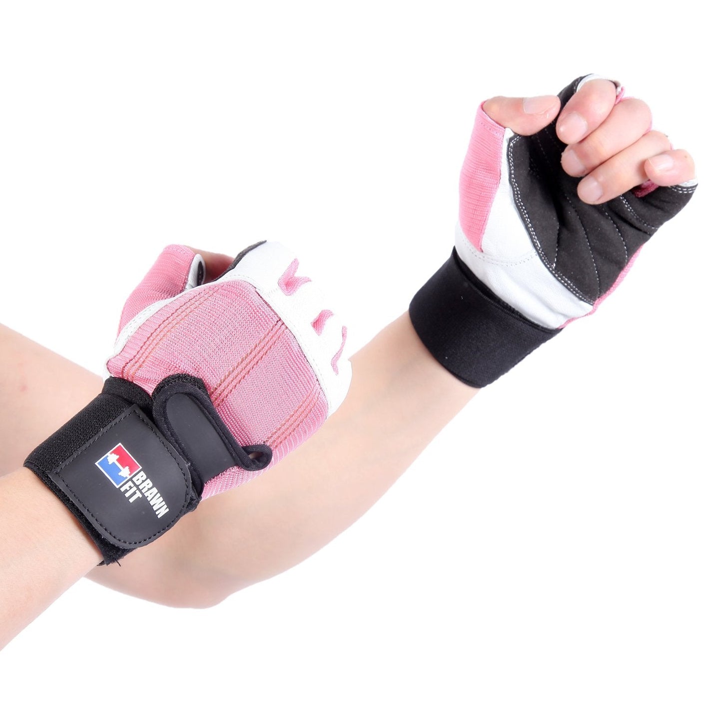 Brawn Fit Workout Gloves for Men and Women - Soft Leather Weight Lifting Gloves with Wrist Support, Padded Design Best for Gym, Exercise, Training, Barbell Workout-1 Pair X-Small Size - Pink and White