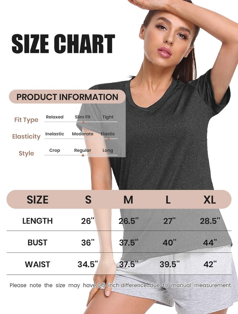 Cosy Pyro Women's Short Sleeve V-Neck Athletic T-Shirt Exercise Yoga Tees Dry Fit Gym Shirts Moisture Wicking Workout Tops Pack of 5 Black/Gray/Azure/Rose/Blue L