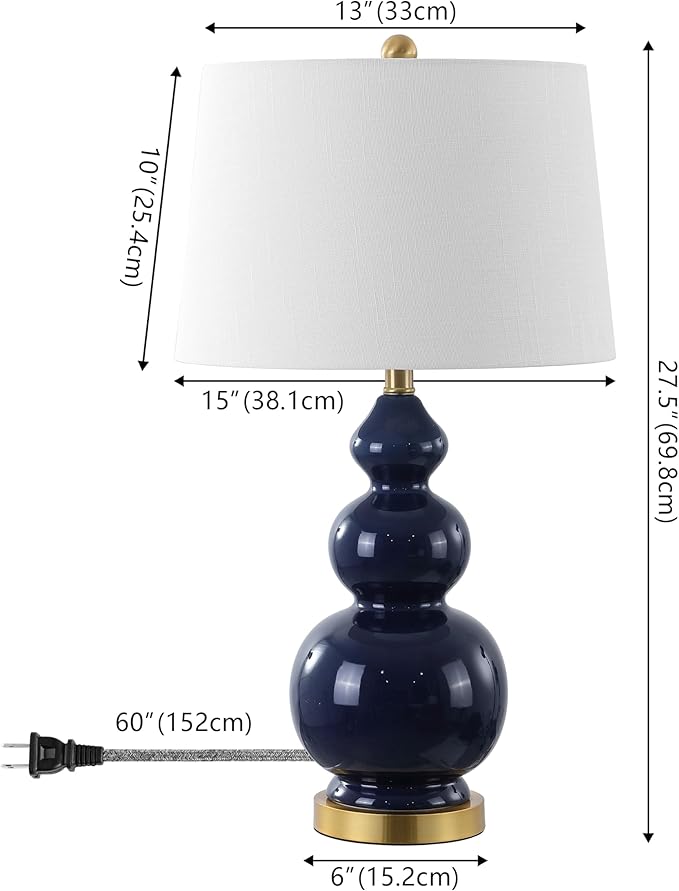 JONATHAN Y JYL4023B Bowen 27.5" Contemporary Transitional Ceramic Gourd LED Table Lamp, Navy/Brass Gold for Bedroom, Living Room, Kitchen, Home Office