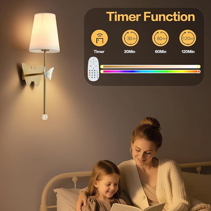 Battery Operated Wall Sconces,Rechargeable Wall Lights with Butterfly Crystal Decorative Sconces,Cordless Battery Sconce Indoor Wall Lamps for Bedroom Living Room Hallway Stairs Gold 1 Pack