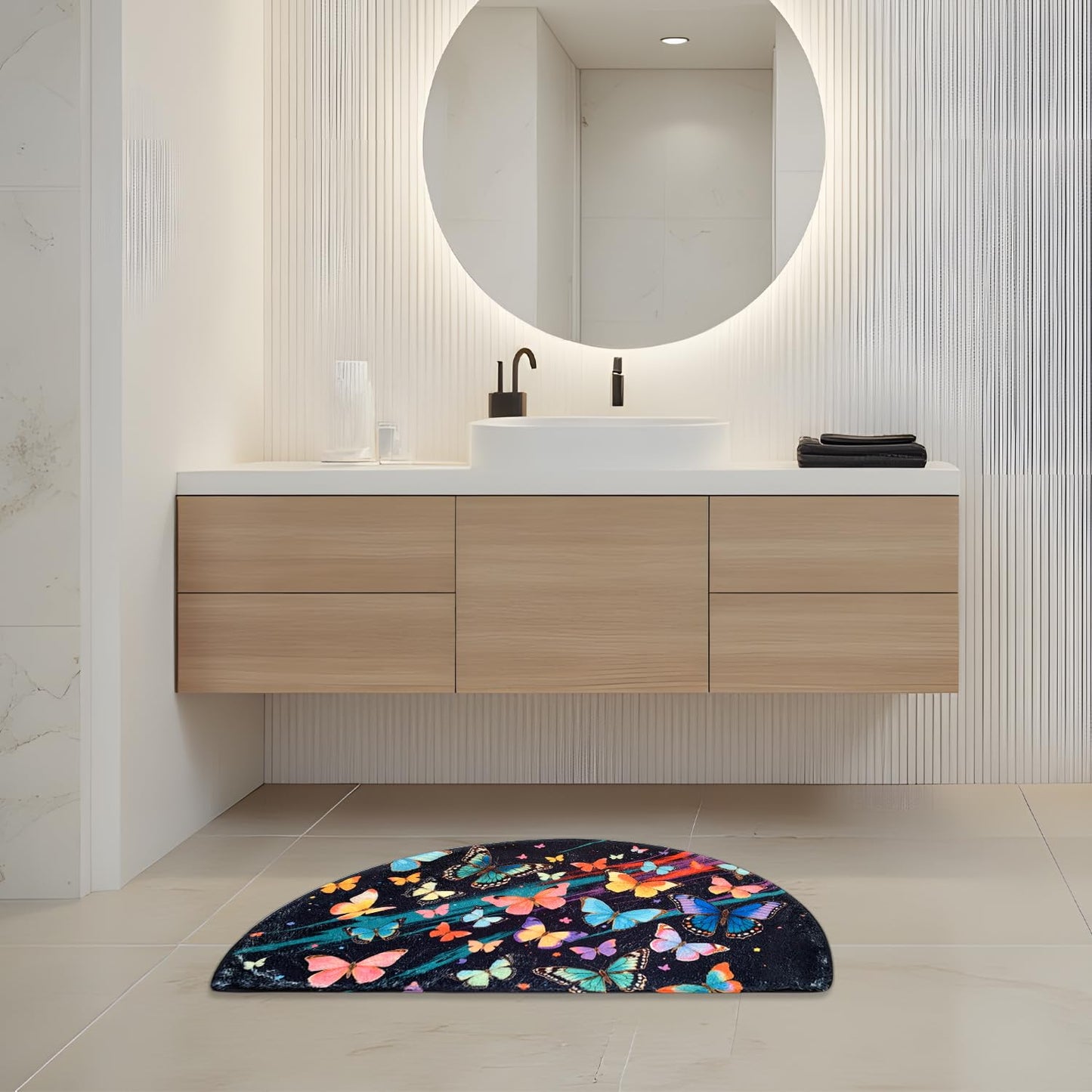 Goth Half Round Butterfly Bathrug Doormat Moth Outdoor Rug Non-Slip Bath Rugs Semi Circle Flower Bathroom Door Mat Cool Gothic Mats Decor Floral Style Bathmats (Fluttering)