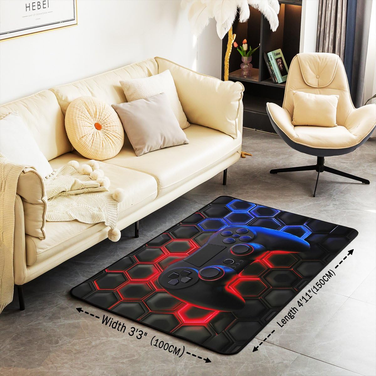 Erosebridal Game Console Rectangular Decorative Washable Rug for Boys Girls Kids,Space Universe Gaming Area Rug 3x5,Video Games Carpet,Game Room Decor Indoor Floor Mat Red Blue Honeycomb