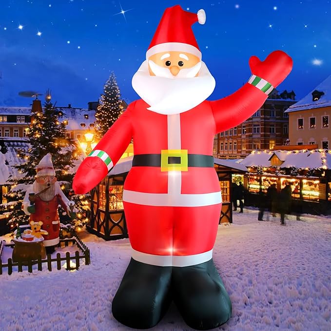 10 FT Christmas Inflatable Santa Claus Outdoor Decoration, Huge Xmas Classic Santa Blow up Santa with Built-in LED Light, Giant Holiday Party Decor for Yard Garden Hall Plaza Mall, Instant Inflate