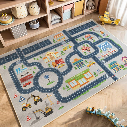 HOJOMACA Kids Rug Mat Carpet 5×7ft, Car Rugs for Kids Toy Cars, Non Slip Floor Mats for Children, Educational Area Play Rugs for Children's Playroom Bedroom