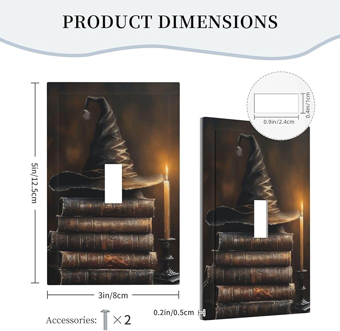 Decorative Art Light Switch Covers Wizard’s Hat & Spellbooks Single Toggle Wall Plate Decorative Switchcover Electrical Switchplate for Home Decor