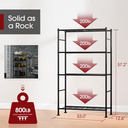 Storage Shelves - 5 Tier Shelf Organizer, Heavy Duty Garage Shelving Unit with Leveling Feet, Stable Metal Shelves Organizer for Pantry, Kitchen and Closet, 33.0" W x 12.6" D x 72.0" H, Black