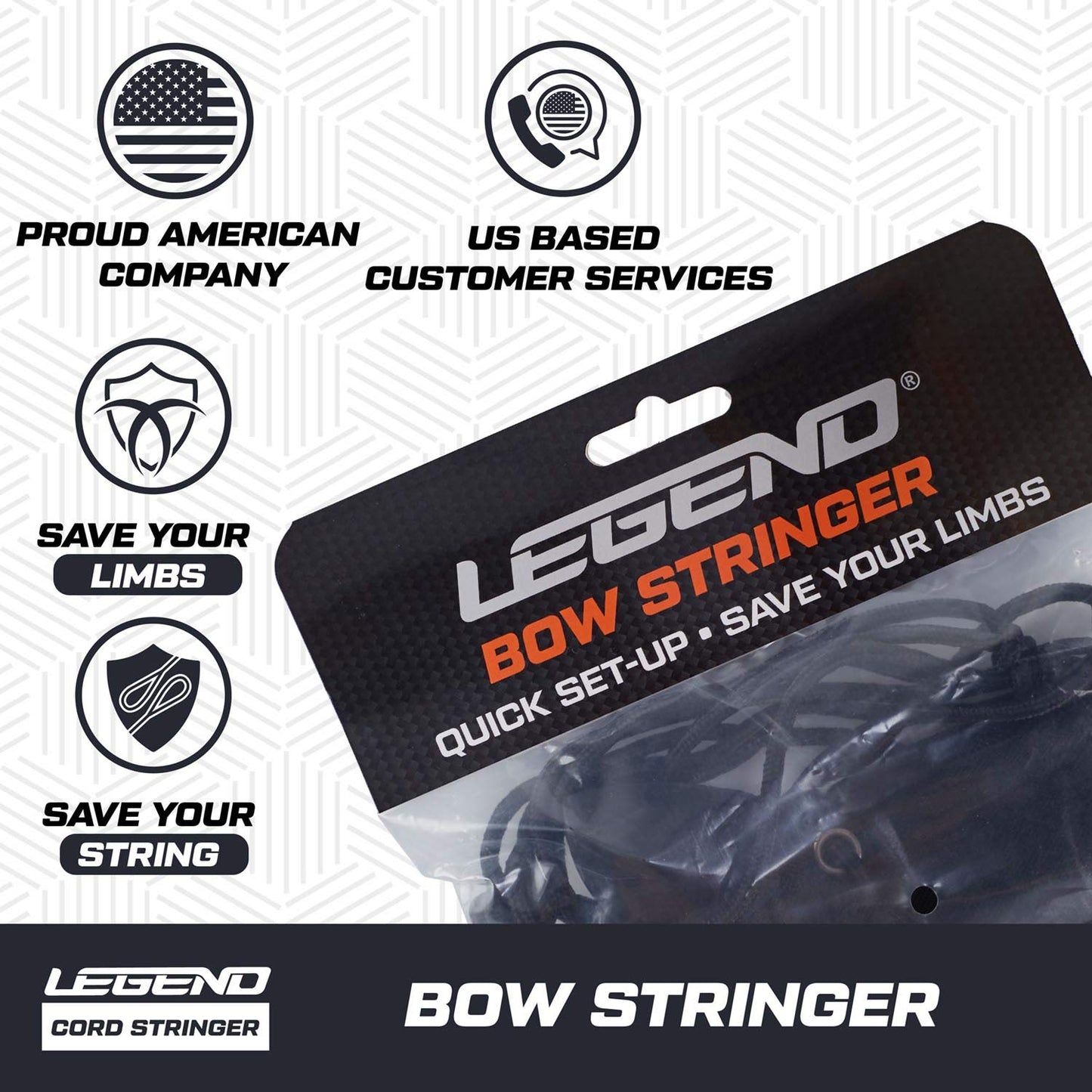 LEGEND Cord Bow Stringer - Traditional Limbsaver Stringing Tool for Recurve Bows & Longbows - Must-Have Archery Accessories & Equipment - Heavy Duty Nylon Bowstring Tools with No-Slip Pad for Safety