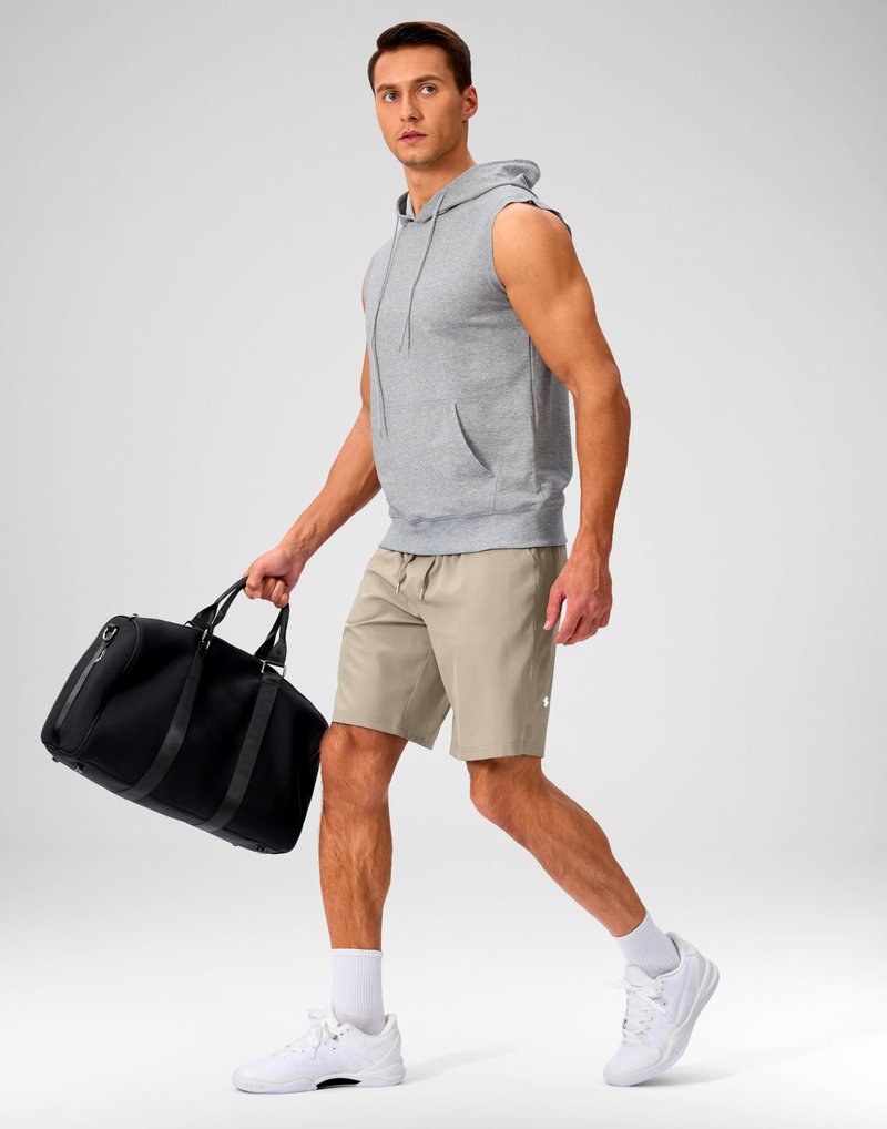 Soothfeel Men's Running Shorts with Zipper Pockets 9 Inch Lightweight Quick Dry Gym Sports Athletic Workout Basketball Shorts for Men (Khaki, M)