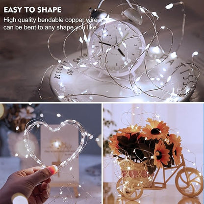 pozzolanas 12 Pack White Fairy Lights Battery Operated 3 Modes 7FT 20 LED Waterproof String Lights Twinkle Silver Wire for Mason Jars Wedding Christmas Halloween Part Decor (12, White)