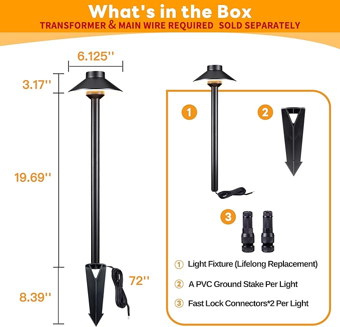 Gardenreet 12v Landscape Lighting Brass - Low Voltage Pathway Lights IP65 Waterproof, Hard-Wired Path Light Outdoor, Mushroom-top Black for Exterior Area Patio House G4 Bulb Not Included (4 Pack)