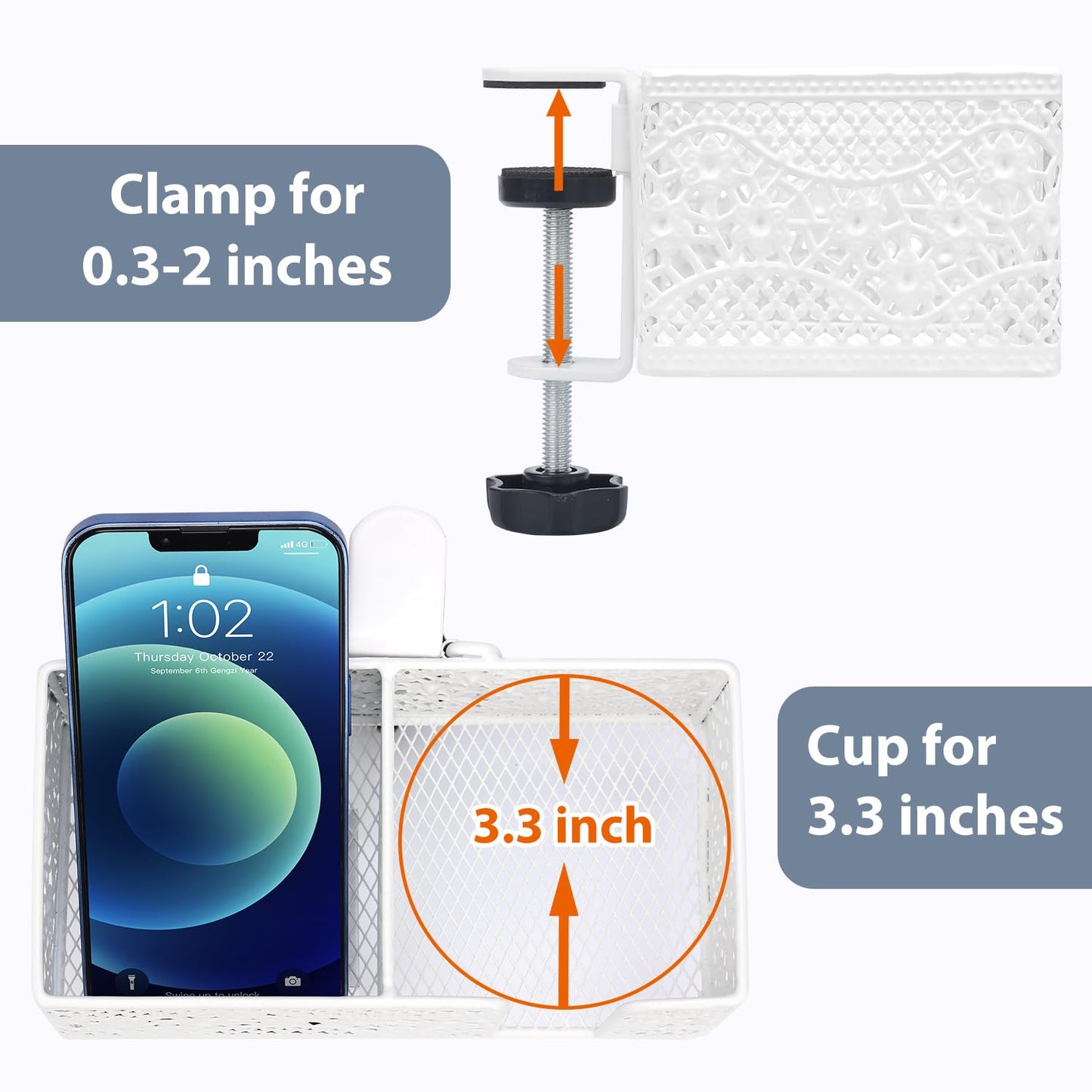 Aurynns Desk Organizer Clip on Desk Cup Holder Pencil Holder for Desk Storage Beverages Phone Holder Desk Organizer and Accessories Office School Home