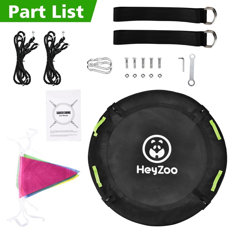HeyZoo 48 inch Tree Swing, Larger Saucer Flying Swing for Whole Family, 900lbs Weight Capacity, with Adjustable Hanging Straps, for Outdoor Backyard, Gifts for Kids, Black