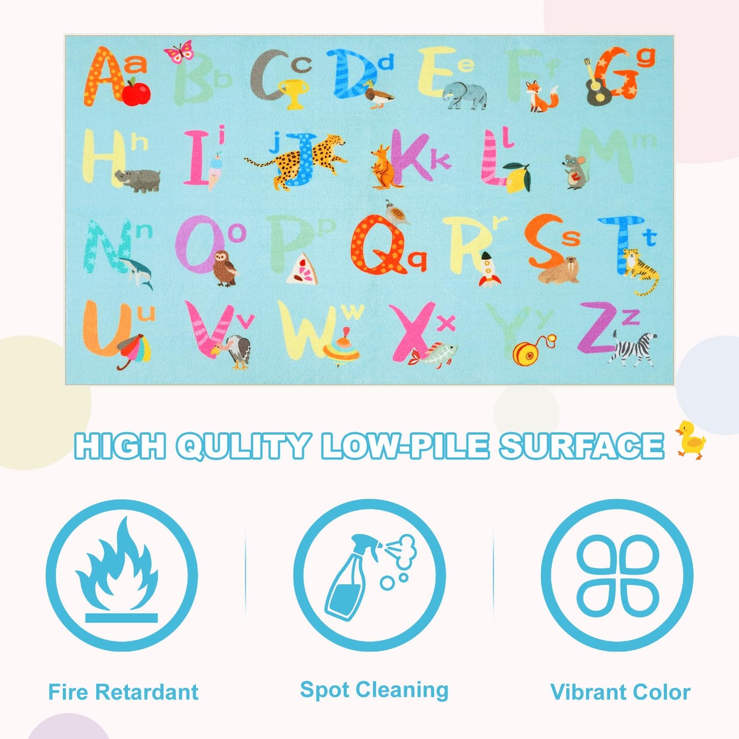 LIVEBOX 7'5" x 13' Blue ABC Kids Classroom Carpet, Large Washable Alphabet Educational Learning Area Rugs for Classroom Elementary, Non-Slip Preschool Kids Teacher Rug for Kindergarten Daycare Baby