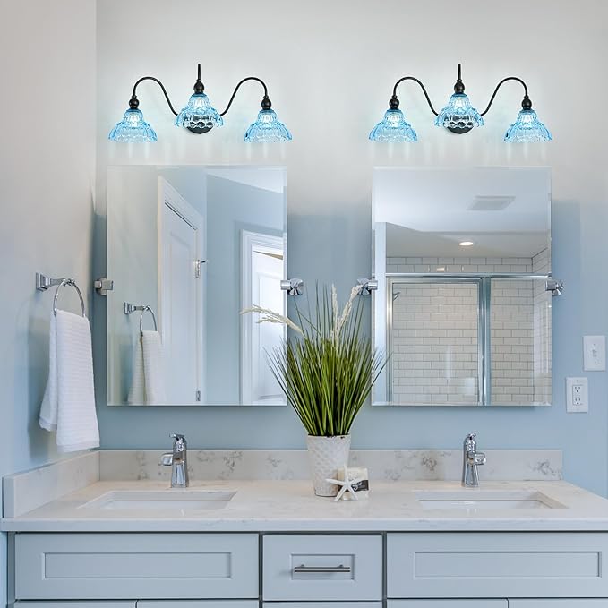 Vintage Bathroom Vanity Lights 3-Light Bedroom Vanity Lighting Fixtures Blue Wall Sconces for Mirror Pictures Hallway Dining Room Kitchen