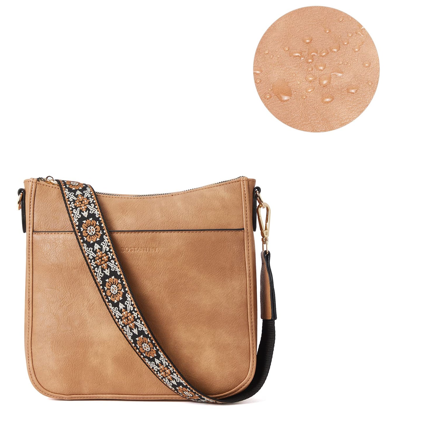 BOSTANTEN Crossbody Bags for Women Trendy Vegan Leather Hobo Purses Shoulder Handbags With Wide Shoulder Strap Camel Brown