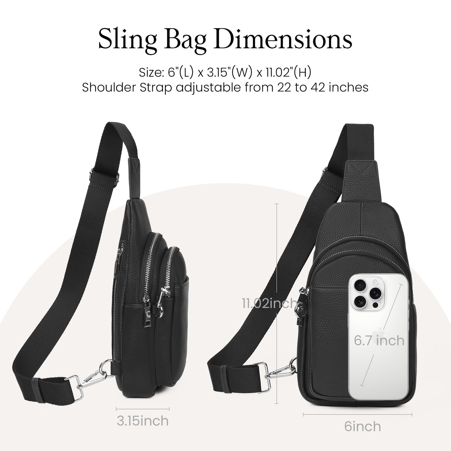 befen Black Genuine Leather Small Sling Bag for Women Anti-Theft Crossbody Bags Fanny Packs Chest Bag for Travel with RFID Blocking Card Slots
