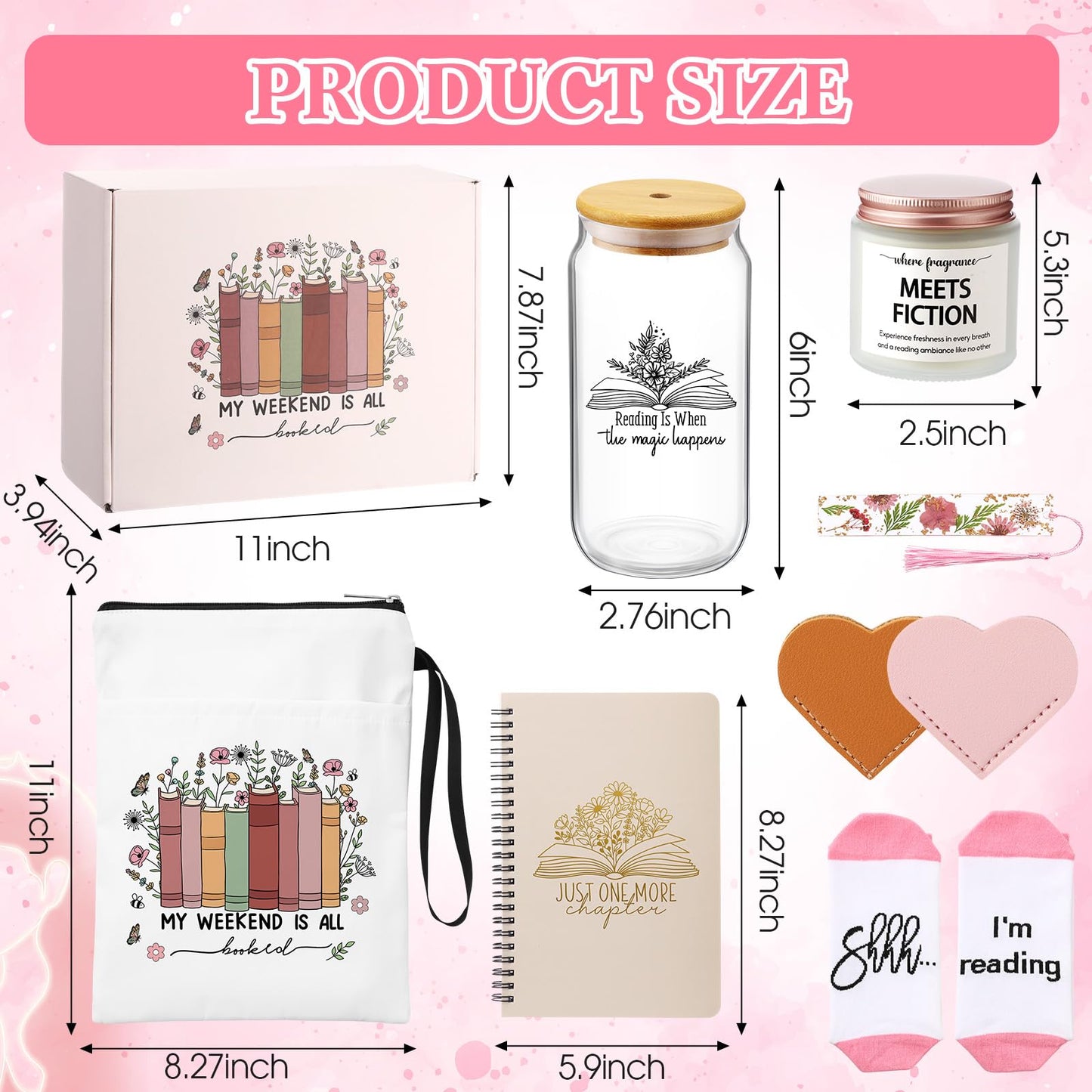 Widecook 21 Pcs Book Lovers Gifts for Women Book Club Gift Accessories Sleeve Glass Cup Mug Notebook Pens Candle Socks Bookmarks for Birthday Readers Bookish Bookworms Librarian
