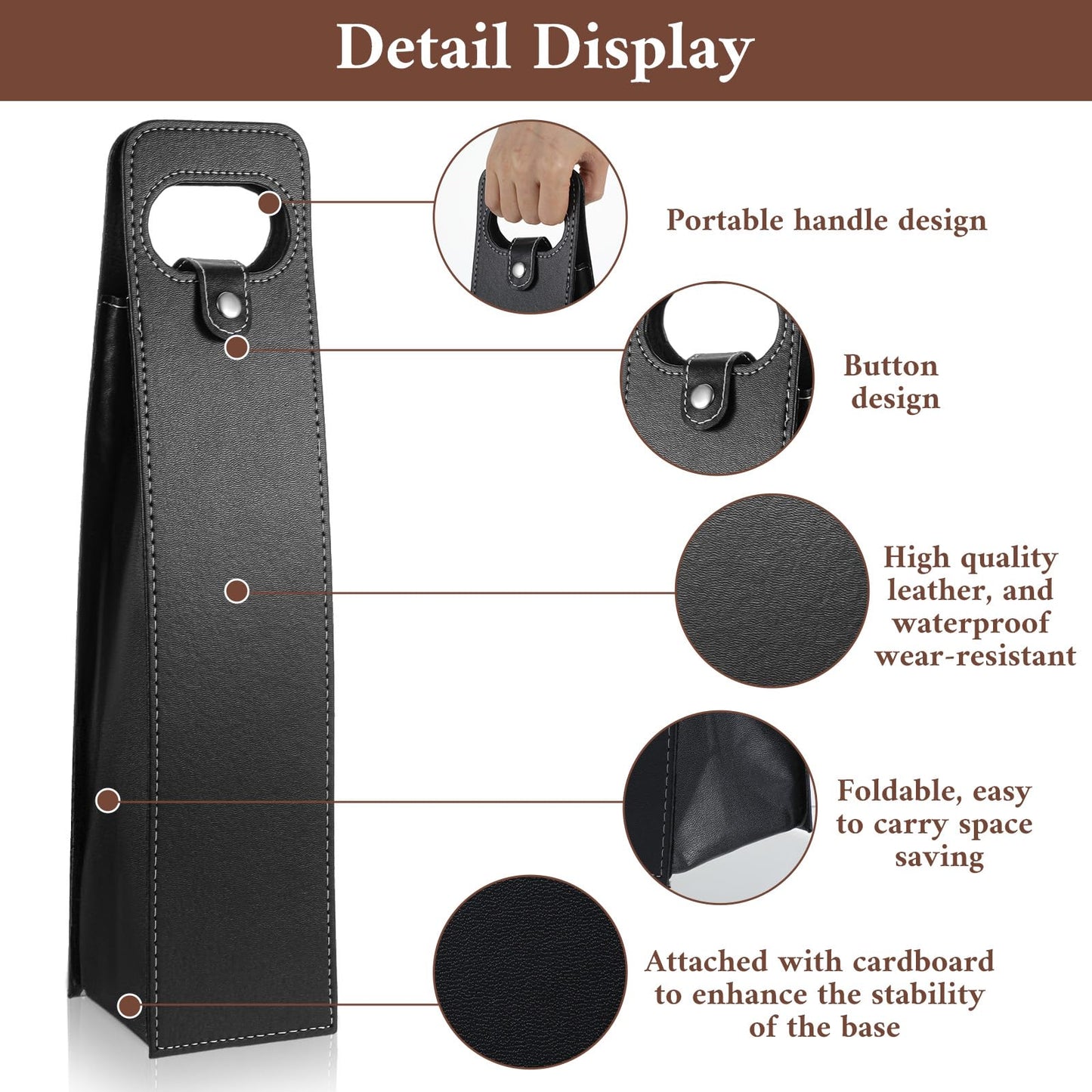 6 Pcs PU Leather Wine Bag, Reusable Single Leather Wine Bottle Carrier Case Holder for Champagne Beer Gift Presentation on Wedding Birthday Christmas(Black)