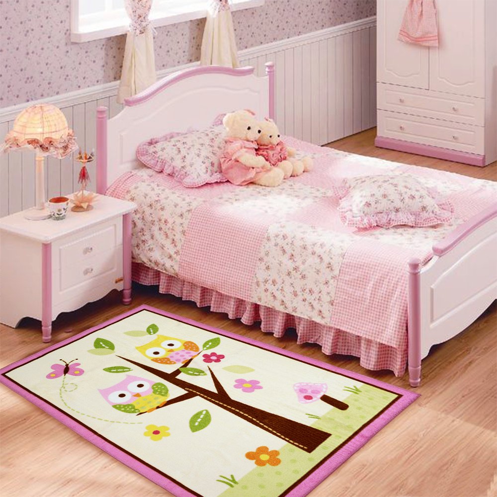 FADFAY Home Textile,Unique Cartoon Owl Carpet,Designer Pink Fairy Girls Rug for Living Room,Delicate Butterfly Kids Rug