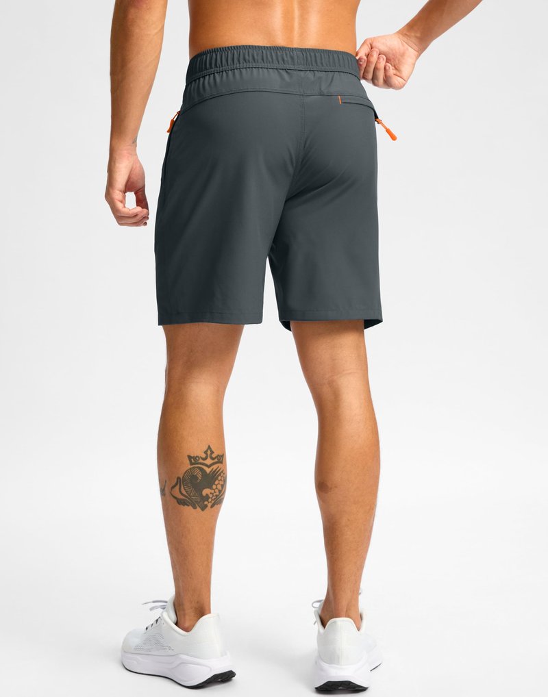 Pudolla Men's Athletic Hiking Shorts Lightweight Workout Gym Shorts for Men Outdoor Casual Travel with 3 Zipper Pockets(Deep Grey Large)