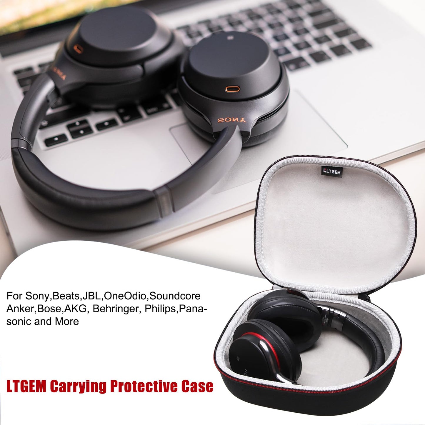 Headphone Headset Case Compatible with Audio-Technica ATH-M20x/JBL/Raycon/Soundcore Anker/Sony/Beats/JLab/TOZO/Logitech/BERIBES/KVIDIO Headphones, Large Headphone Case Hard Shell(Deep Purple)